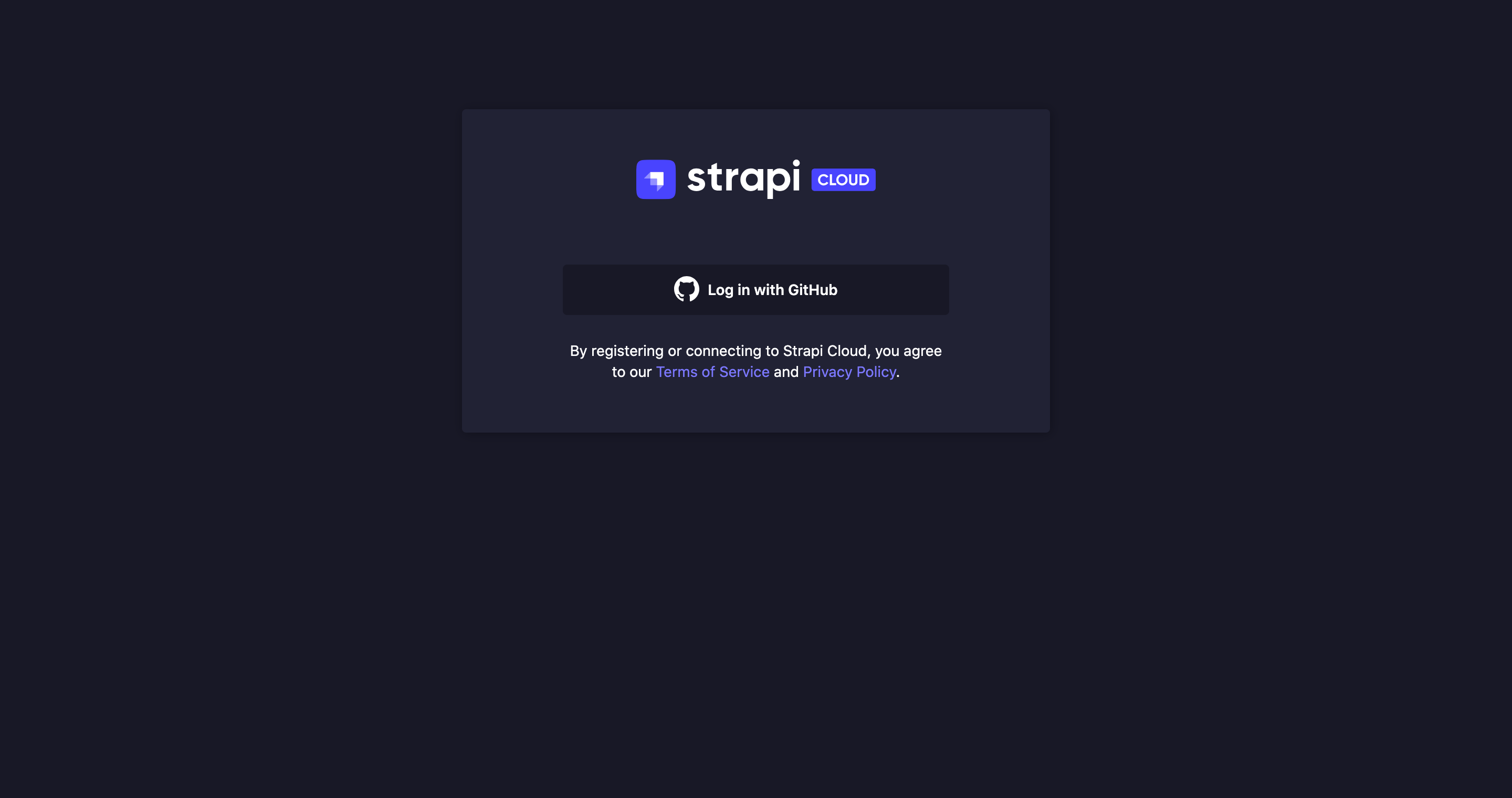 Strapi Cloud login page